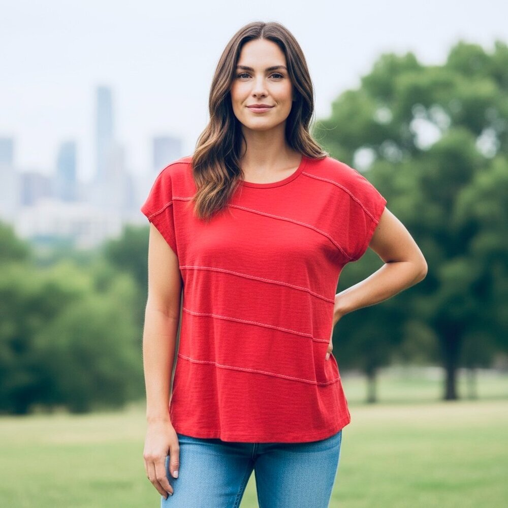 Westbound Cotton Short‎ Sleeve Relaxed Fit Tee Top Sz S Red #39K